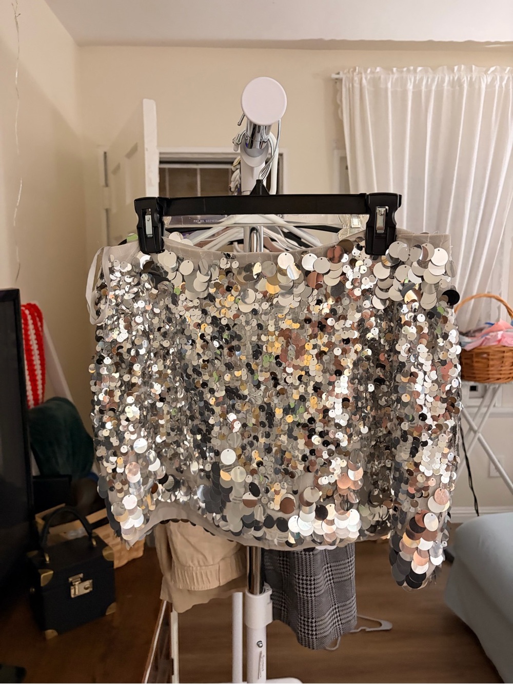 Gianni Bini Silver Sequin Mini Skirt